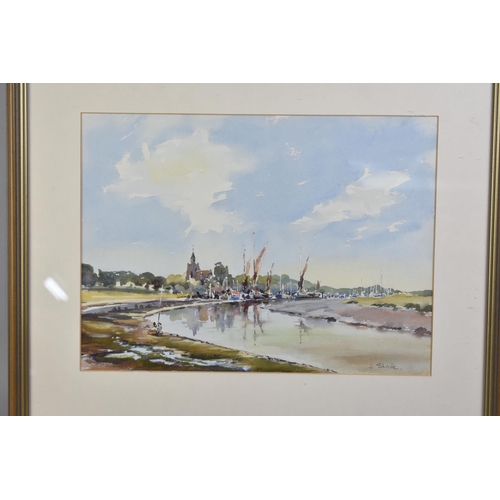 140 - A Framed Watercolour, River Scene at Low Tide, Signed J Shave, 53x45cms