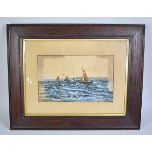 146 - A Late 19th/Early 20th century Naive Watercolour Depicting Fishing Barges at Sea, 36x46cms