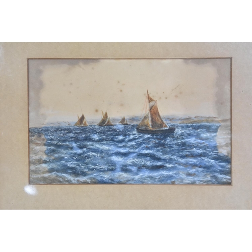 146 - A Late 19th/Early 20th century Naive Watercolour Depicting Fishing Barges at Sea, 36x46cms