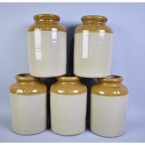 153 - A Collection of Five Honey Glazed Stoneware Storage Jars, 22cm High