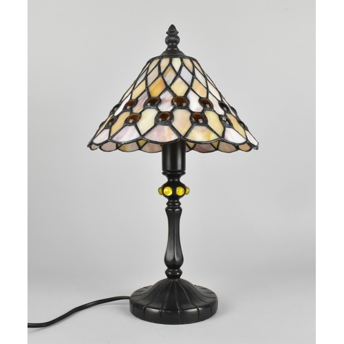 156 - A Modern Metal Base Small Table Lamp with Tiffany Style Shade, 34cms High