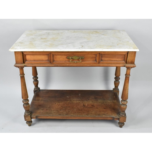 157 - An Edwardian Marble Top Washstand Table with Single Long Drawer and Stretcher Shelf, 95cms Wide