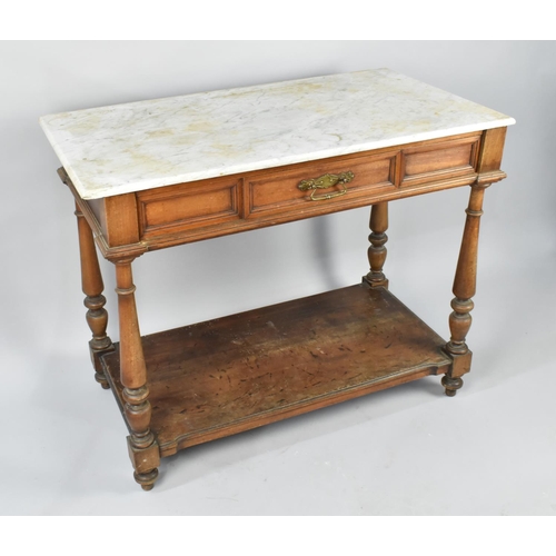 157 - An Edwardian Marble Top Washstand Table with Single Long Drawer and Stretcher Shelf, 95cms Wide