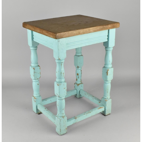 162 - A Blue Painted Rectangular Seated Stool, 29cms by 25cms