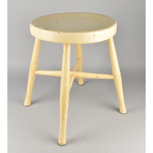 166 - A Cream Painted Circular Seated Four Legged Stool, 31.5cms Diameter and 41cms High