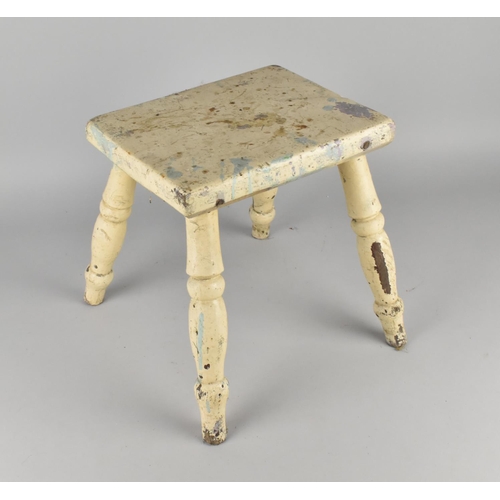 167 - A Late Victorian/Edwardian Cream Painted Four Legged Rectangular Milking Stool, 24cms Wide and 26cms... 