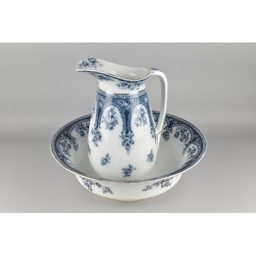 170 - A Wedgwood & Co Transfer Printed Blue and White Toilet Jug and Bowl Set, 43cms Diameter