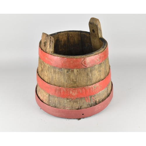 172 - A Rustic Coopered Iron Bound Well Bucket, 32cms High