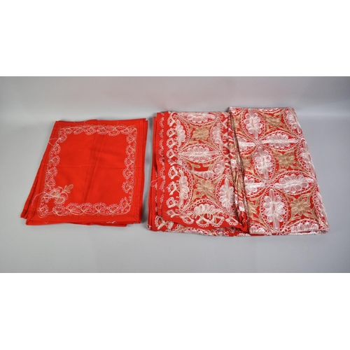 177 - A Lebanese Embroidered Tablecloth and Twelve Similar Embroidered Napkins