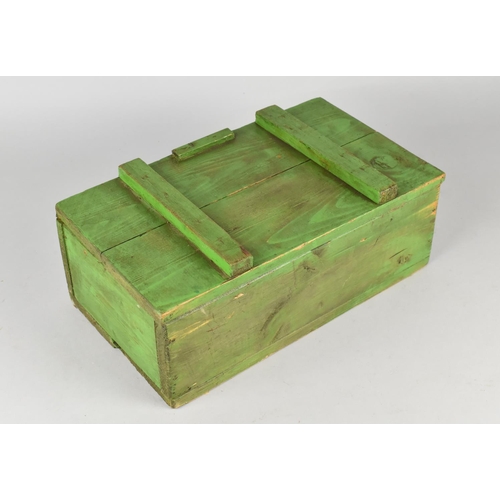 182 - A Green Painted Pine Rectangular Box with Hinged Lid, 29.5cms Wide