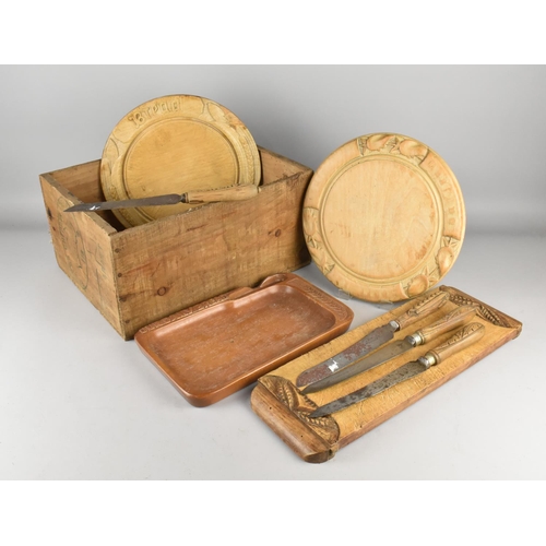 183 - A Vintage Australian Cheddar Cheese Box Containing Carved Wooden Bread Boards Together with a Collec... 