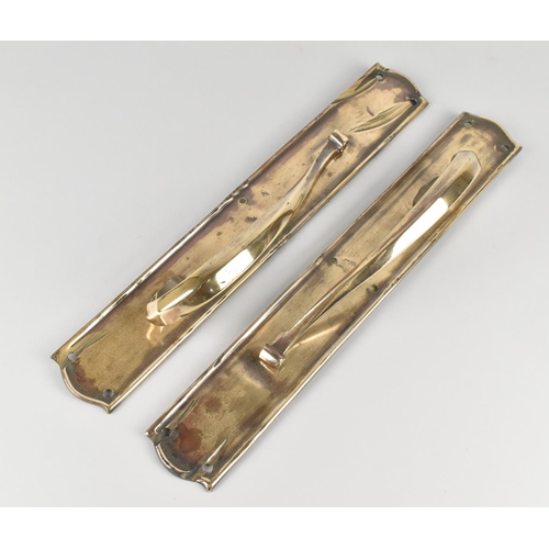 20 - A Pair of Late 19th Century Polished Bronze Door Handles, 38cms by 5.5cms