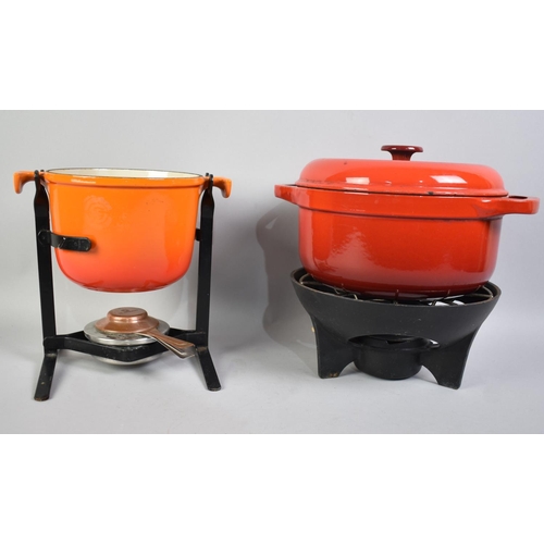 200 - A Collection of Three Le Creuset Enamelled Saucepans and Fondue Together with Lidded Enamelled Fondu... 