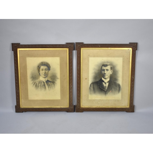 204 - A Pair of Edwardian Framed Photographs, Husband and Wife, Each 60x70cms