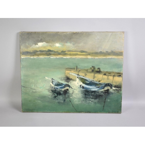 206 - A Mounted but Unframed Oil on Canvas Sketch of Two Dinghies and Quayside, Probably the Work of Eric ... 