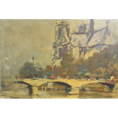 212 - Eric Peet (1909-1968), Two Mounted but Unframed Oil Sketches, Harbour Scene and Notre Dame, Latter w... 