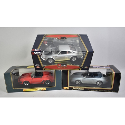 224 - Three Boxed Diecast Model Cars to Comprise Maisto Special Edition Porsche 911 Carrera Cabriolet, Por... 