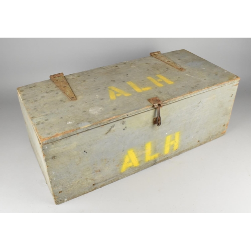 238 - A Painted Wooden Tool Box with Hinged Lid Monogrammed ALH, 58.5cms Wide