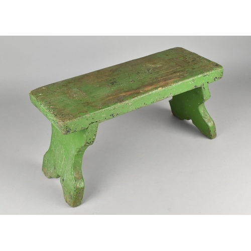 240 - A Vintage Green Painted Rectangular Stool or Low Trestle, 40cms by 15cms and 21cms High