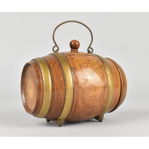 26 - A French Walnut Novelty Money Box in the Form of a Barrel with Wire Loop Handle and Gilt Coopering, ... 