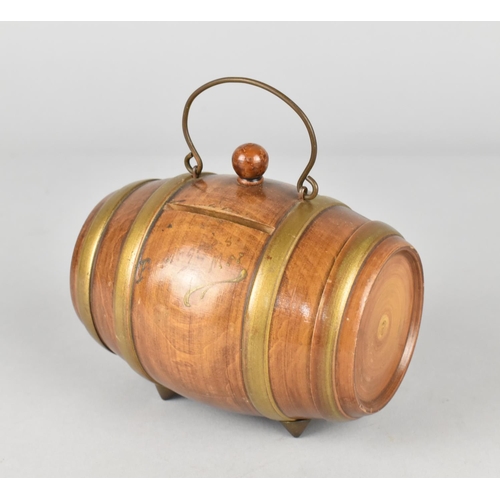 26 - A French Walnut Novelty Money Box in the Form of a Barrel with Wire Loop Handle and Gilt Coopering, ... 