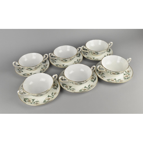 262 - A Royal Staffordshire Christmas Roses Soup Set for Six to Comprise Twin Handled Bowls and Saucers