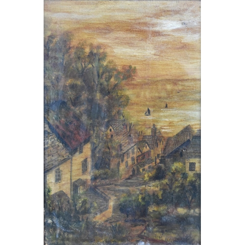 273 - A Framed and Glazed Oil Painting, Coastal Village Scene, Subject 39x53cm