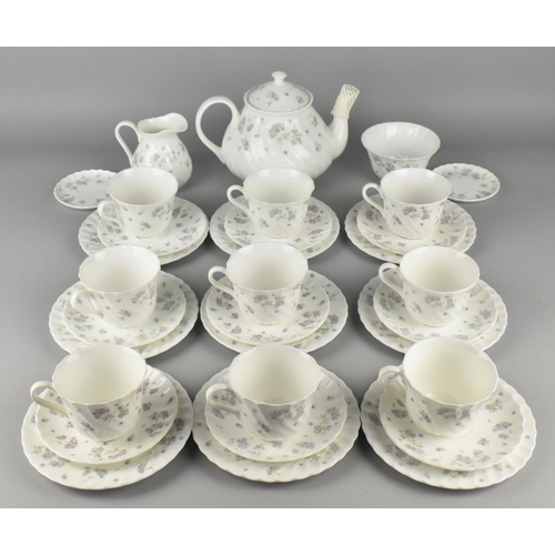 280 - A Wedgwood Wild Flowers Tea Set for Nine to Comprise Cups, Saucers, Side Plates, Teapot, Milk Jug, S... 