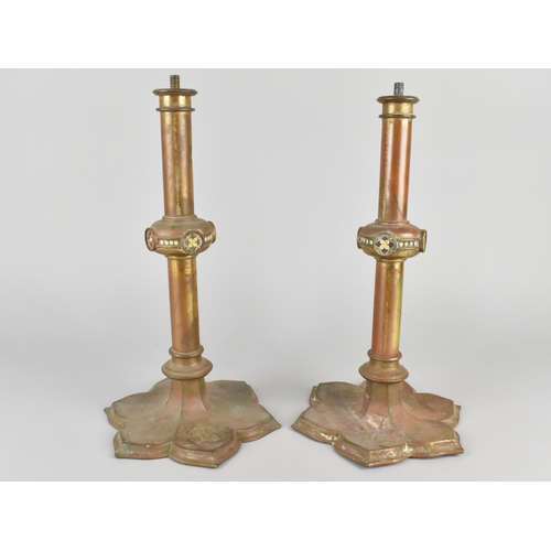 30 - A Pair of Victorian Gothic Candlestick Bases in the Manner of Pugin Inscribed to Bases, 'Children of... 