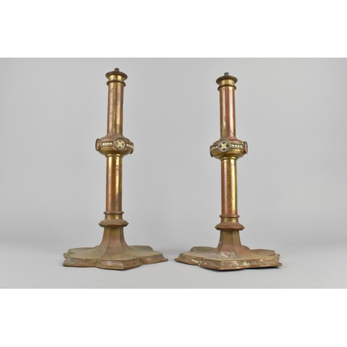 30 - A Pair of Victorian Gothic Candlestick Bases in the Manner of Pugin Inscribed to Bases, 'Children of... 