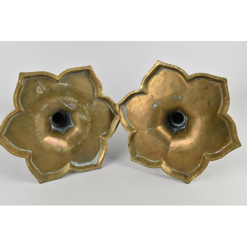 30 - A Pair of Victorian Gothic Candlestick Bases in the Manner of Pugin Inscribed to Bases, 'Children of... 