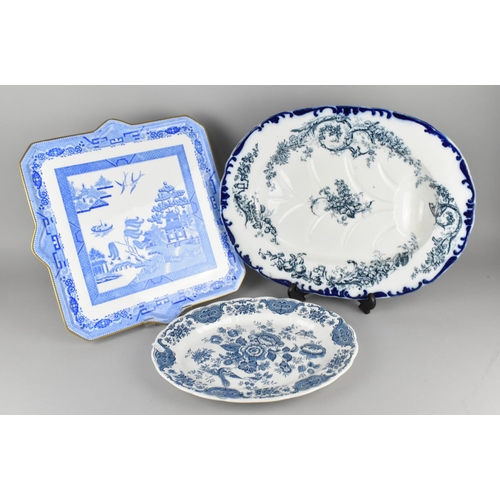 313 - An Edwardian Mintons Willow Pattern Platter of Square Form Together with a Transfer Well Tree Draini... 