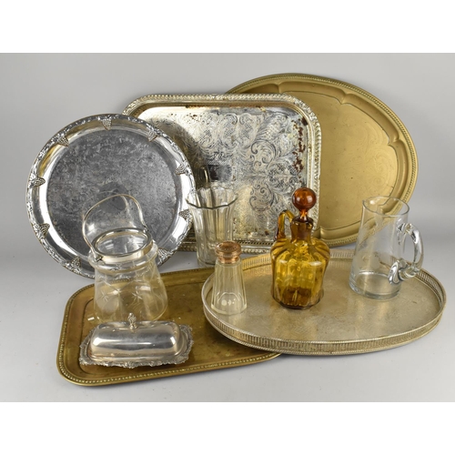 318 - A Collection of Various Metal and Glassware to Comprise Galleried and other Trays, Glass and Silver ... 