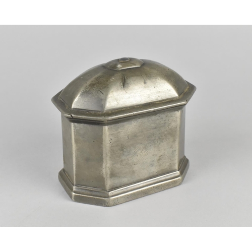 35 - A 19th Century Sarcophagus Shaped Lead Tobacco Box with Lid, 12cms Wide and 11cms High