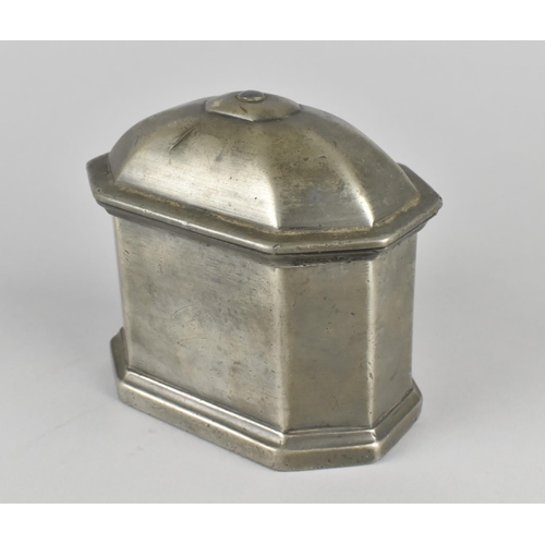 35 - A 19th Century Sarcophagus Shaped Lead Tobacco Box with Lid, 12cms Wide and 11cms High