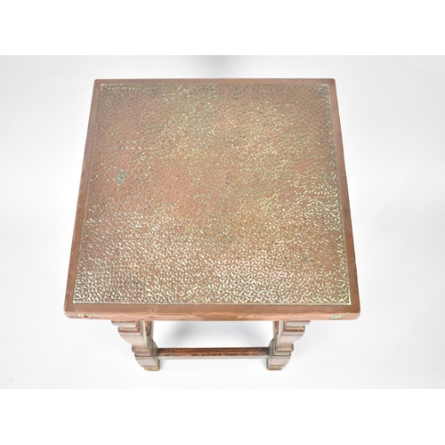 38 - A Late 19th Century Aesthetic Style Square Topped Table with Hand Beaten Copper Covering to Top, 46c... 