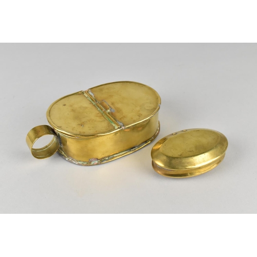 39 - A 19th Century Oval Brass Snuff Box and Oval Brass Tobacco Box with Hinged Lid, 13cms Long