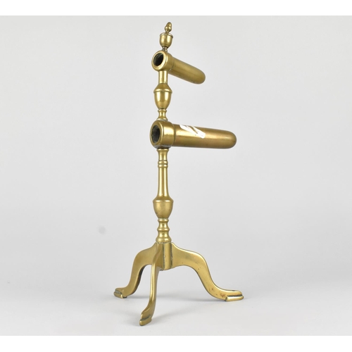 41 - A 19th Century Brass Double Gophering Iron on Tripod Stand, 31cms High