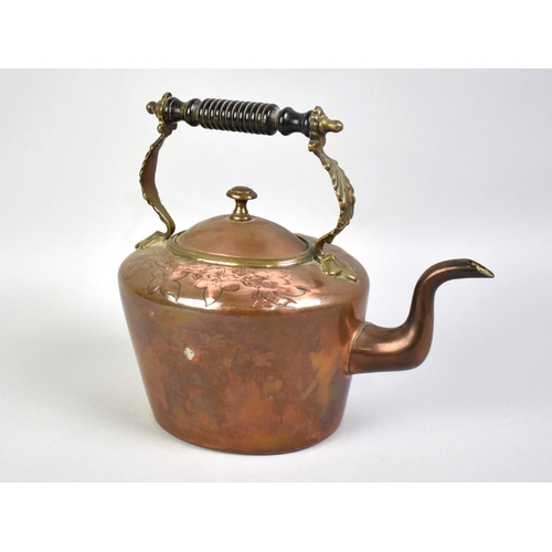 47 - A Late Victorian/Edwardian Copper Kettle of Small Proportions having Leaf Decoration, 47cm high