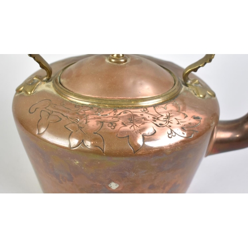 47 - A Late Victorian/Edwardian Copper Kettle of Small Proportions having Leaf Decoration, 47cm high