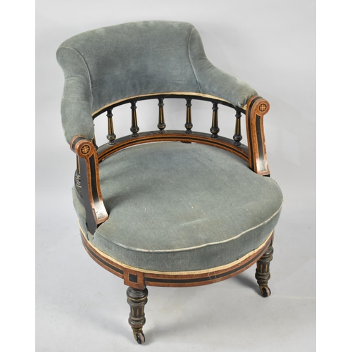 508 - An Aesthetic Period Ladies Circular Seated Tub Nursing Chair with Spindle Back, Veneer Loss