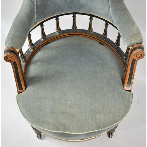 508 - An Aesthetic Period Ladies Circular Seated Tub Nursing Chair with Spindle Back, Veneer Loss