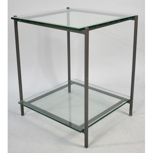 509 - A Modern Metal and Glass Two Tier Table/Plant Stand, 46cms Square