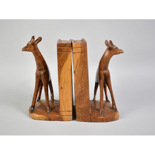 51 - A Pair of Carved African Wooden Bookends with Giraffes, 16cms High