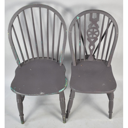 512 - Three Spindle and One Wheel Back Grey Painted Dining Chairs