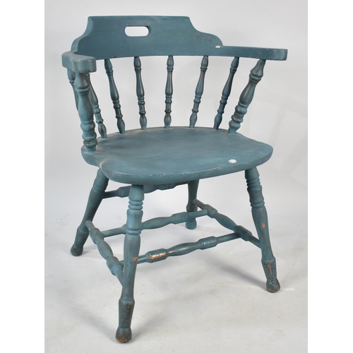 513 - A Blue Painted Smokers Bow Style Armchair