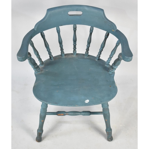 513 - A Blue Painted Smokers Bow Style Armchair