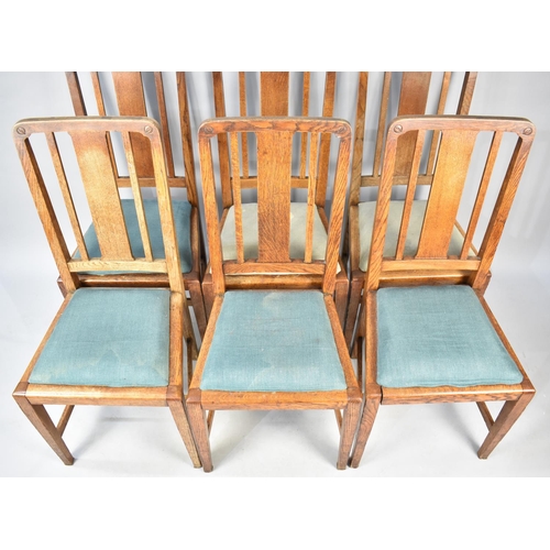 516 - A Set of Six Edwardian Oak Framed Dining Chairs