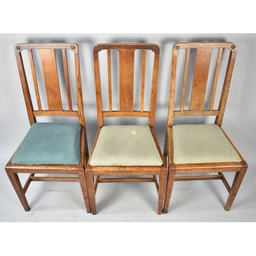 516 - A Set of Six Edwardian Oak Framed Dining Chairs