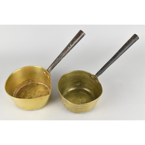 54 - Two Victorian Brass Saucepans with Iron Handles, 15cms and 14cms Diameter